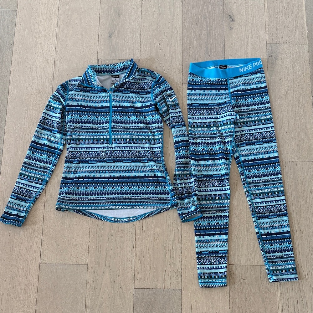 Nike Pro SET Women’s Cold Weather Set - Blue Pattern